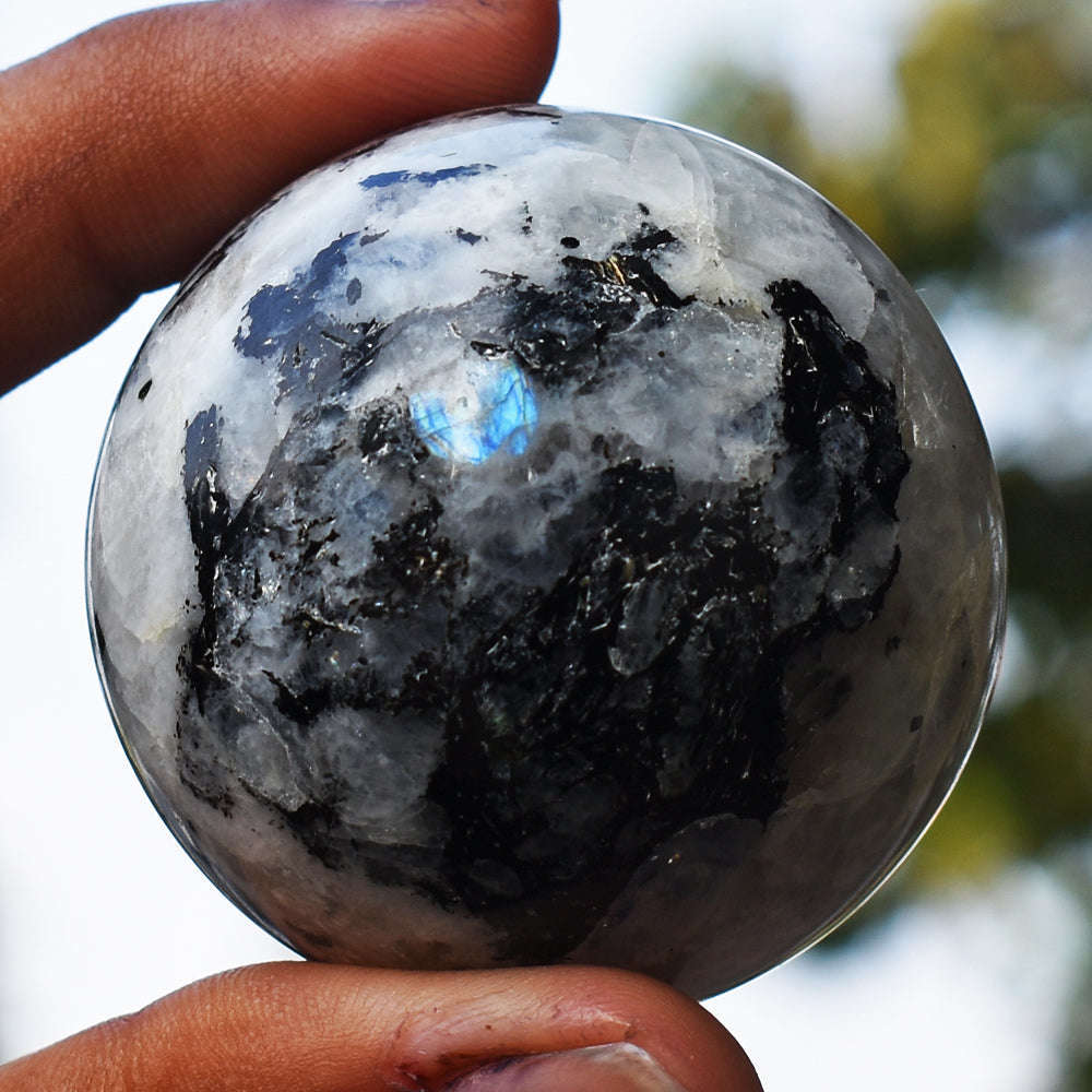 gemsmore:Natural Blue Flash Moonstone Hand Carved Healing Crystal Sphere