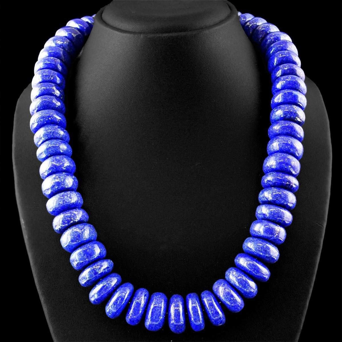 gemsmore:Natural Blue Lapis Lazuli Necklace Round Shape Beads - 20 Inches Long