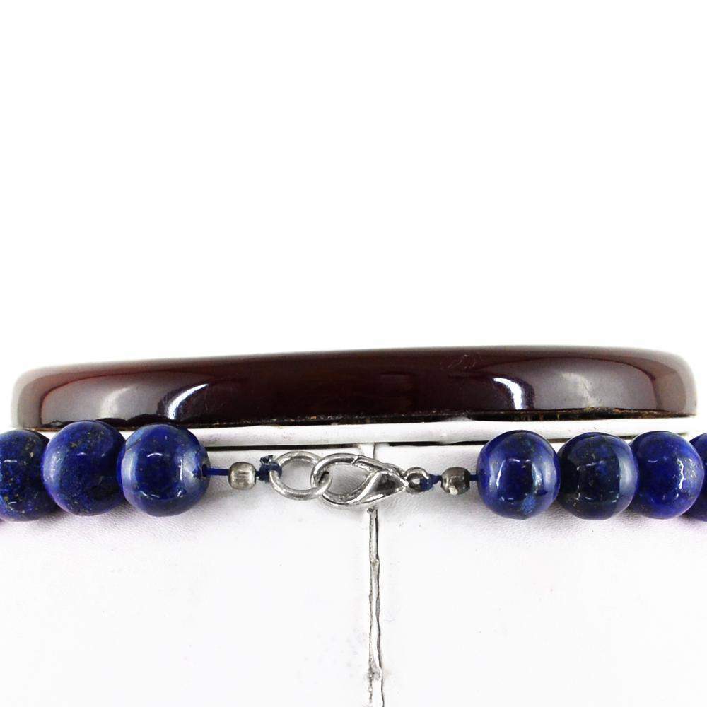 gemsmore:Natural Blue Lapis Lazuli Necklace Single Strand Untreated Beads