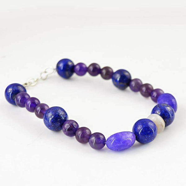 gemsmore:Natural Blue Lapis Lazuli & Purple Amethyst Bracelet - Round Shape Beads