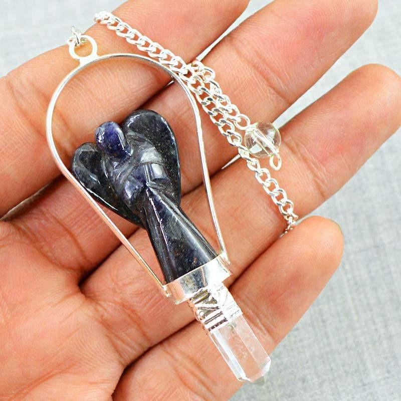 gemsmore:Natural Blue Lapis Lazuli Untreated Carved Angel Healing Point Pendulum