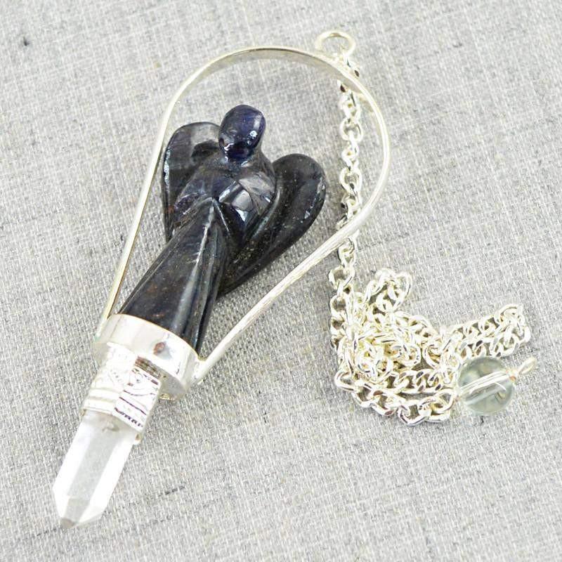 gemsmore:Natural Blue Lapis Lazuli Untreated Carved Angel Healing Point Pendulum