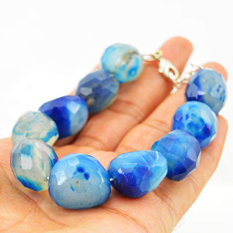 gemsmore:Natural Blue Onyx Bracelet Faceted Beads