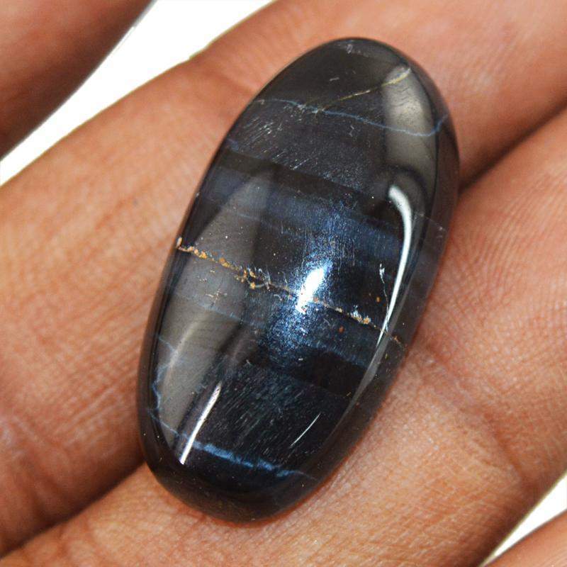 gemsmore:Natural Blue Power Tiger Eye Oval Shape Unheated Gemstone