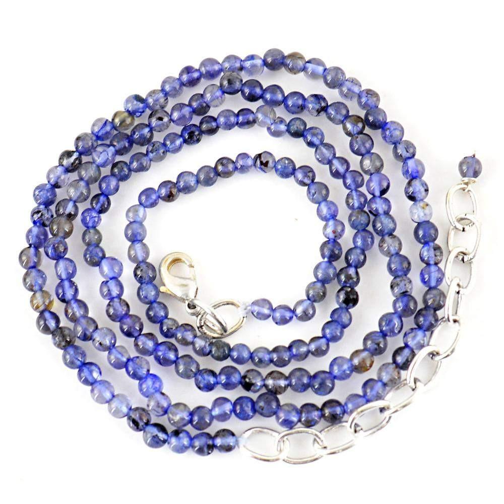 gemsmore:Natural Blue Tanzanite Necklace Untreated Round Shape Beads