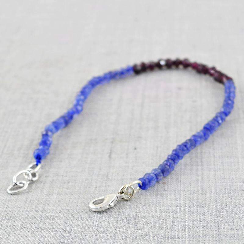 gemsmore:Natural Blue Tanzanite & Red Garnet Bracelet Round Shape Faceted Beads