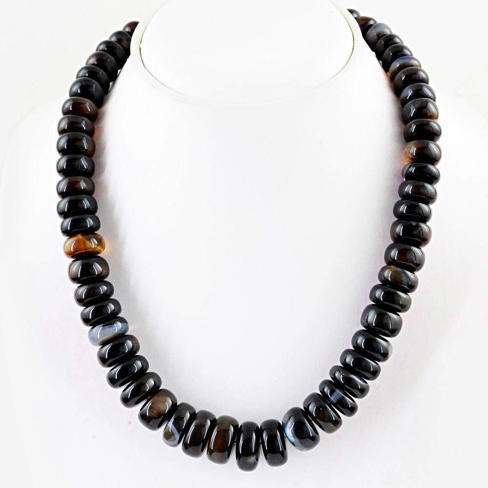 gemsmore:Natural Brown Onyx Necklace Round Shape Beads