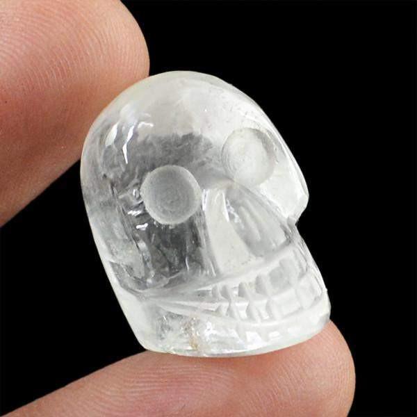 gemsmore:Natural Carved White Quartz Skull Gem