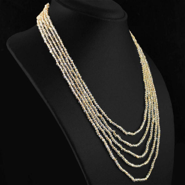 gemsmore:Natural Citrine Necklace 5 Strand Round Shape Untreated Beads
