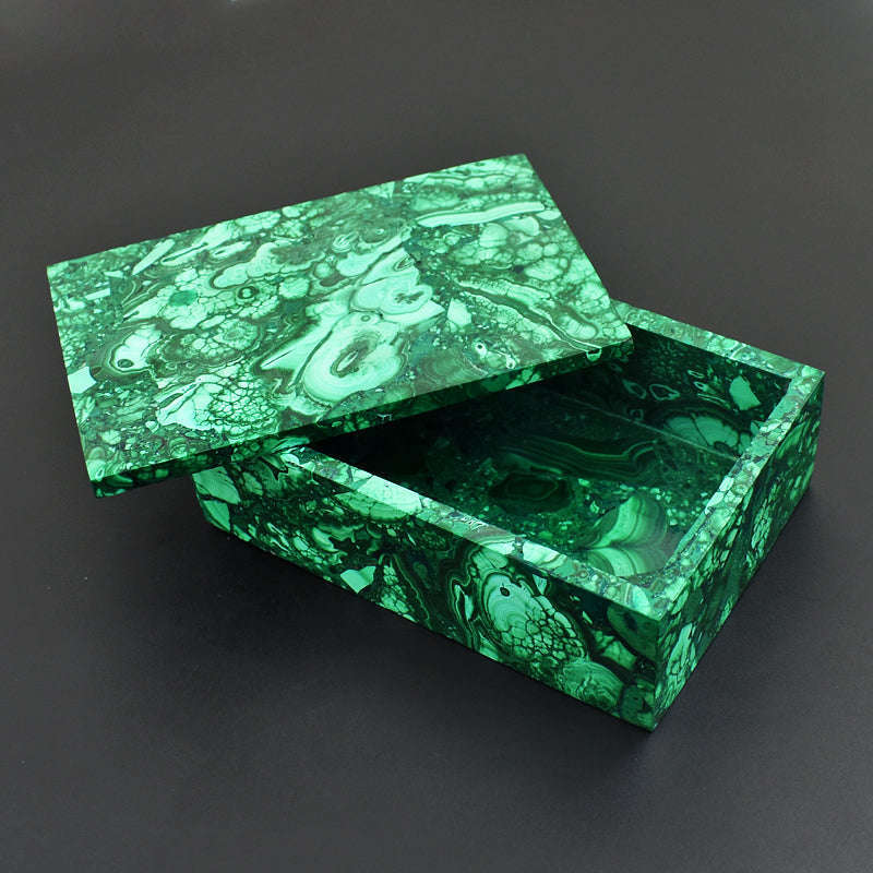 gemsmore:Natural Congo Malachite Hand Carved Genuine Crystal Gemstone Carving Box