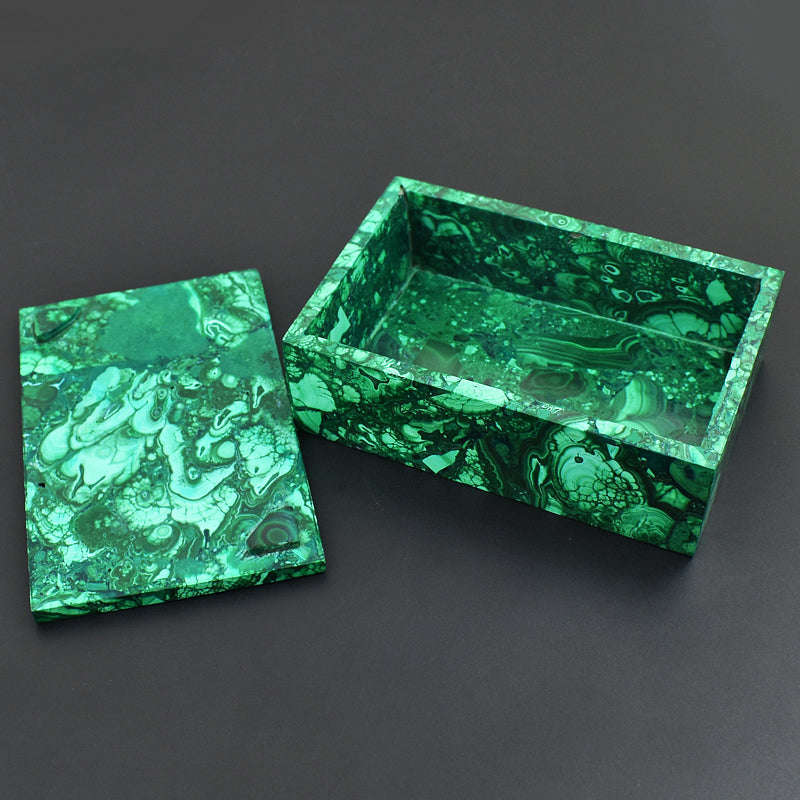 gemsmore:Natural Congo Malachite Hand Carved Genuine Crystal Gemstone Carving Box