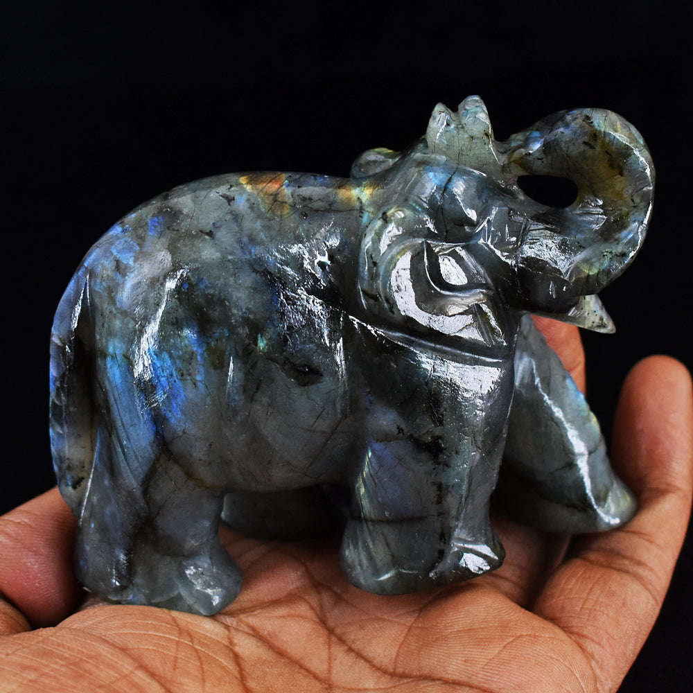 gemsmore:Natural Craftsmen Labradorite  Hand Carved Genuine Crystal Gemstone Carving Elephant