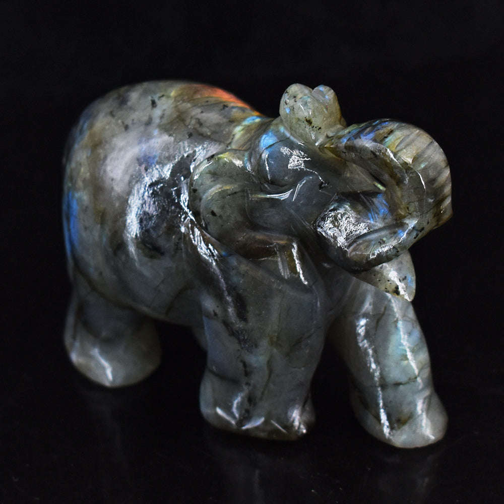 gemsmore:Natural Craftsmen Labradorite  Hand Carved Genuine Crystal Gemstone Carving Elephant