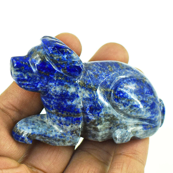 gemsmore:Natural Denim Blue Lapis Lazuli Hand Carved Genuine Crystal Gemstone Carving Dog