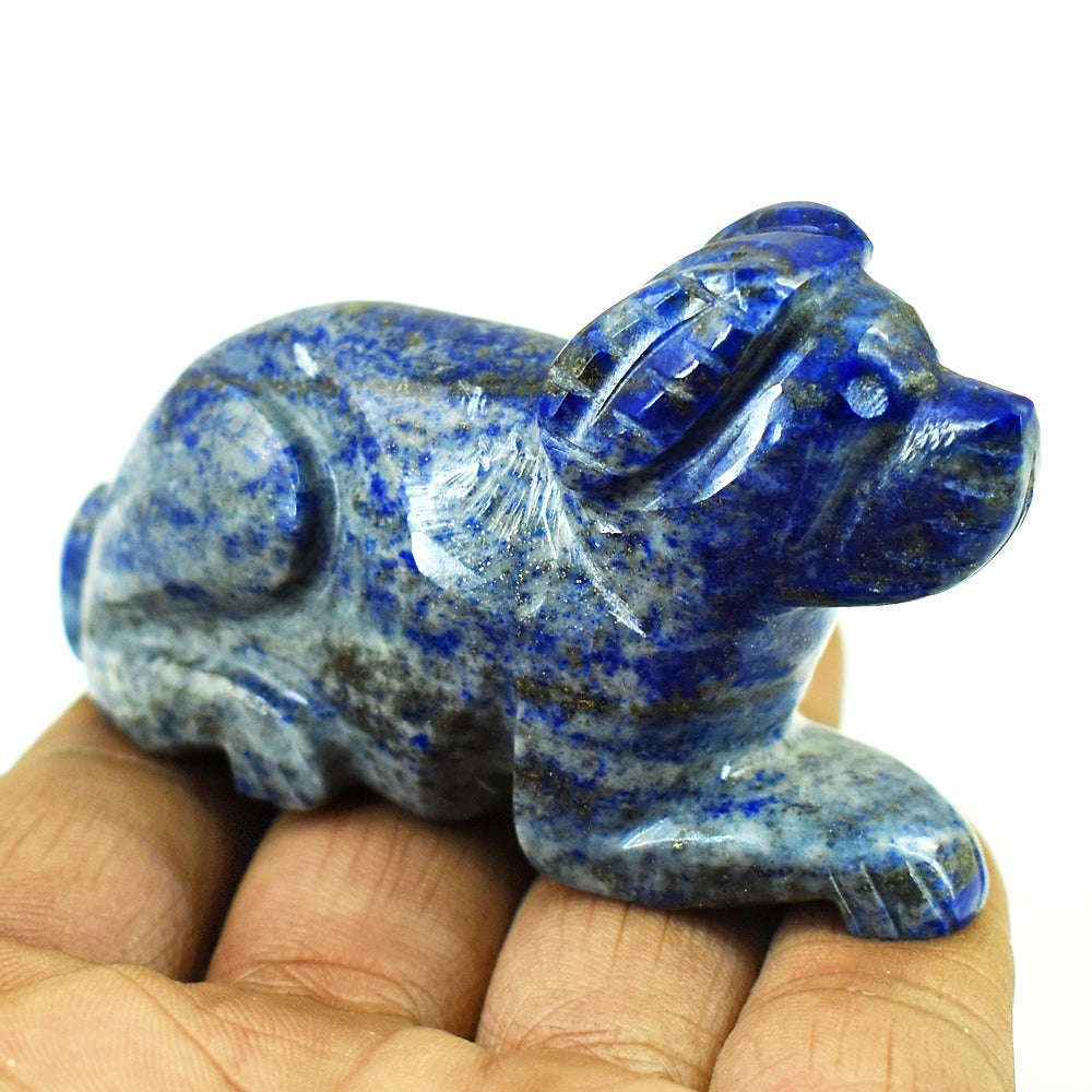 gemsmore:Natural Denim Blue Lapis Lazuli Hand Carved Genuine Crystal Gemstone Carving Dog