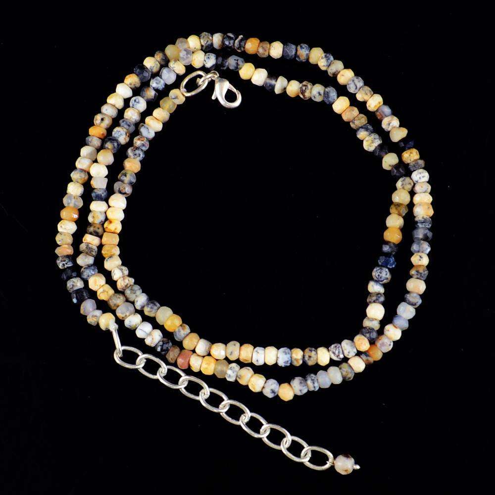 gemsmore:Natural Faceted Dendrite Opal Necklace - Round Shape Beads