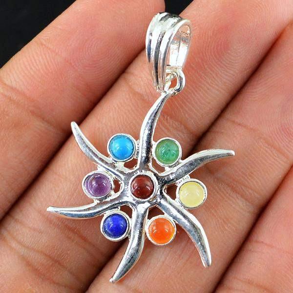 gemsmore:Natural Flower Seven Chakra Reiki Healing Pendant