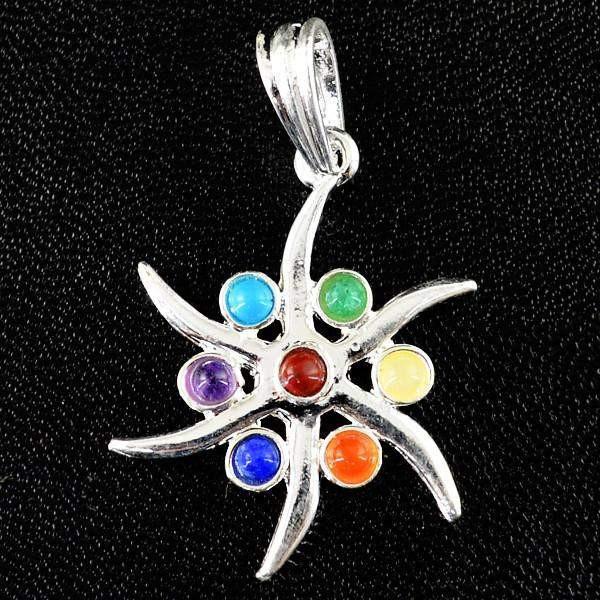 gemsmore:Natural Flower Seven Chakra Reiki Healing Pendant