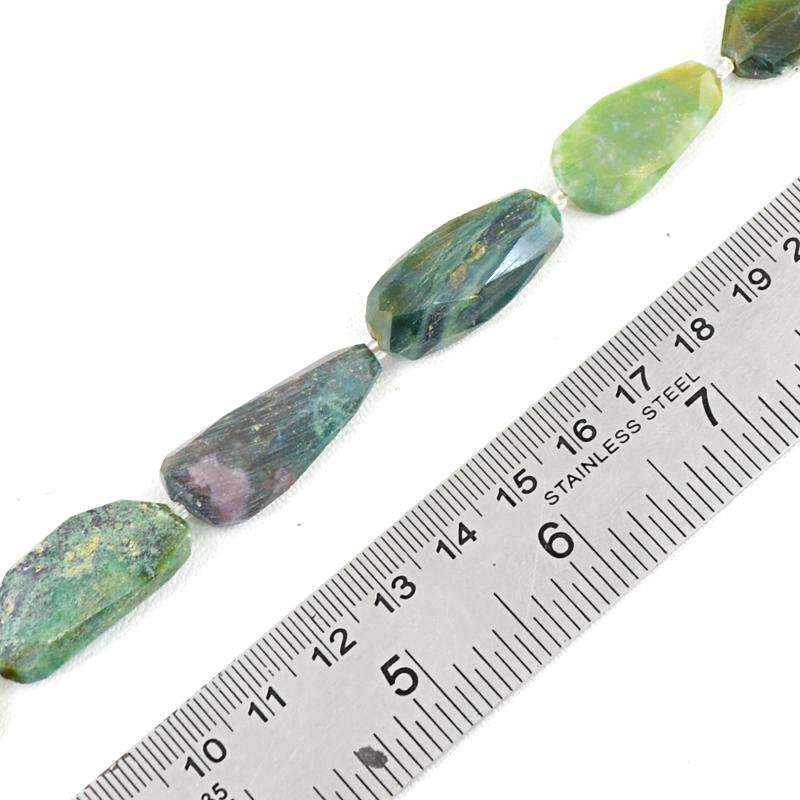 gemsmore:Natural Forest Green Jasper Drilled Beads Strand - Faceted