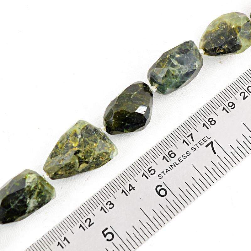 gemsmore:Natural Forest Green Jasper Drilled Beads Strand Faceted