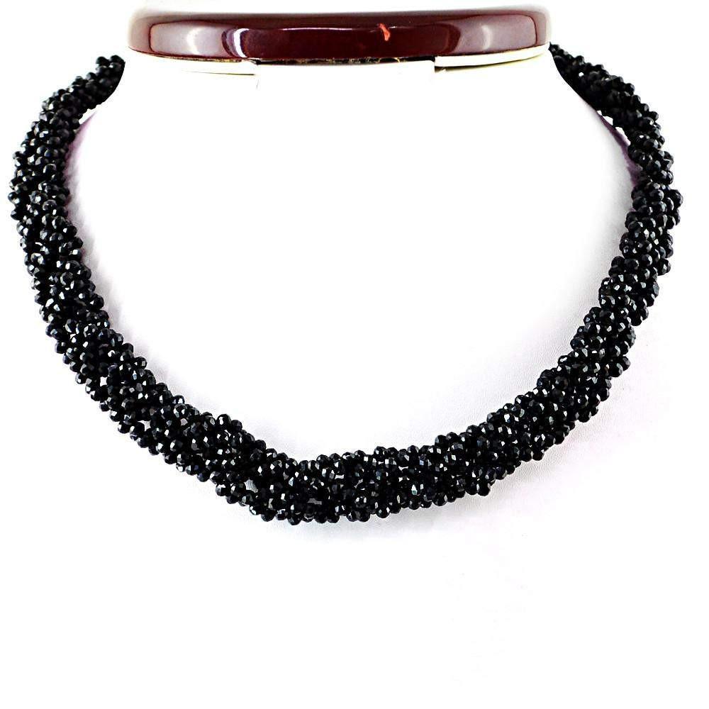 gemsmore:Natural Genuine Black Spinel Necklace Round Shape Faceted Beads
