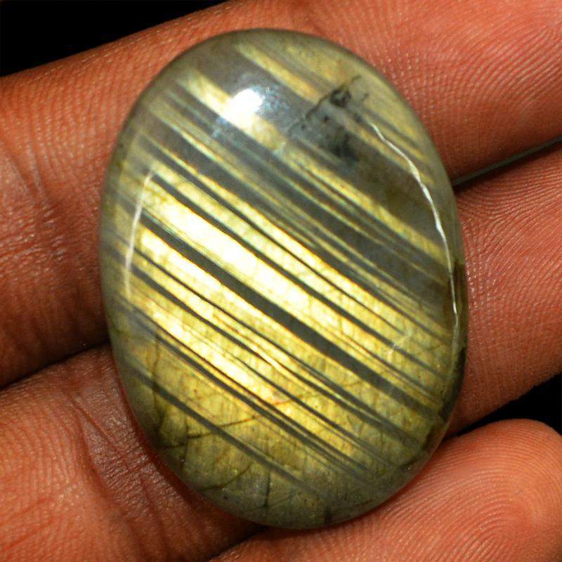 gemsmore:Natural Golden Flash Labradorite Oval Shape Gemstone