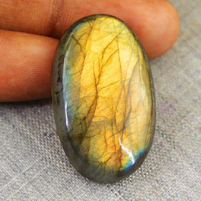 gemsmore:Natural Golden Flash Labradorite Oval Shape Loose Gemstone