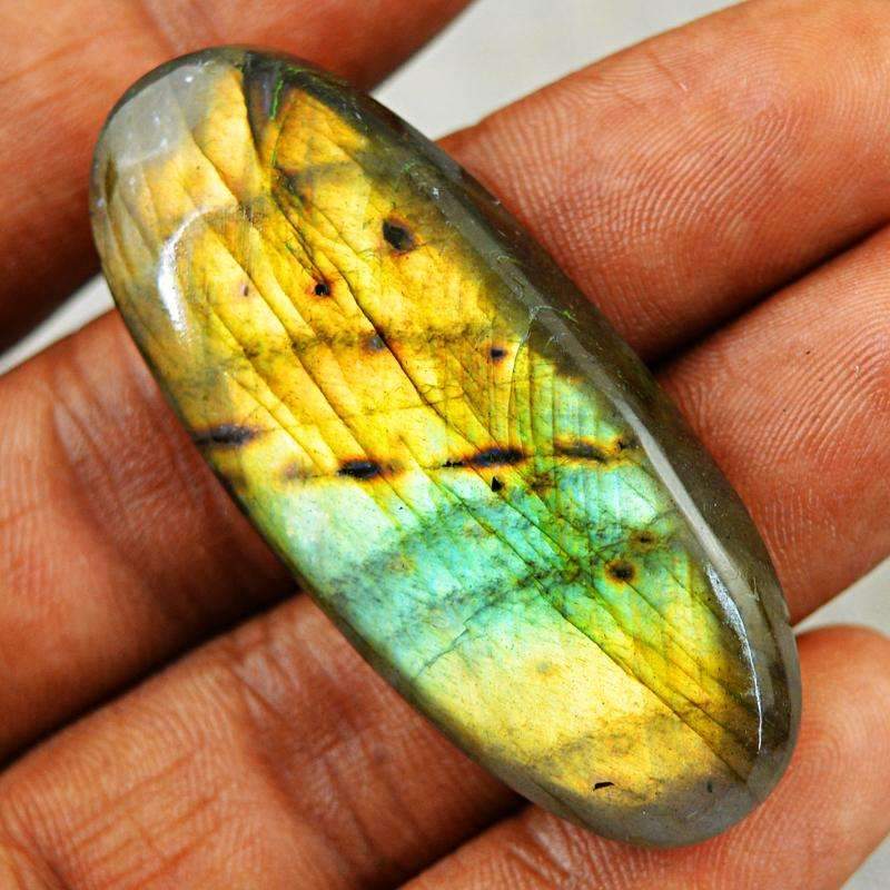 gemsmore:Natural Golden & Green Flash Labradorite Gemstone Oval Shape