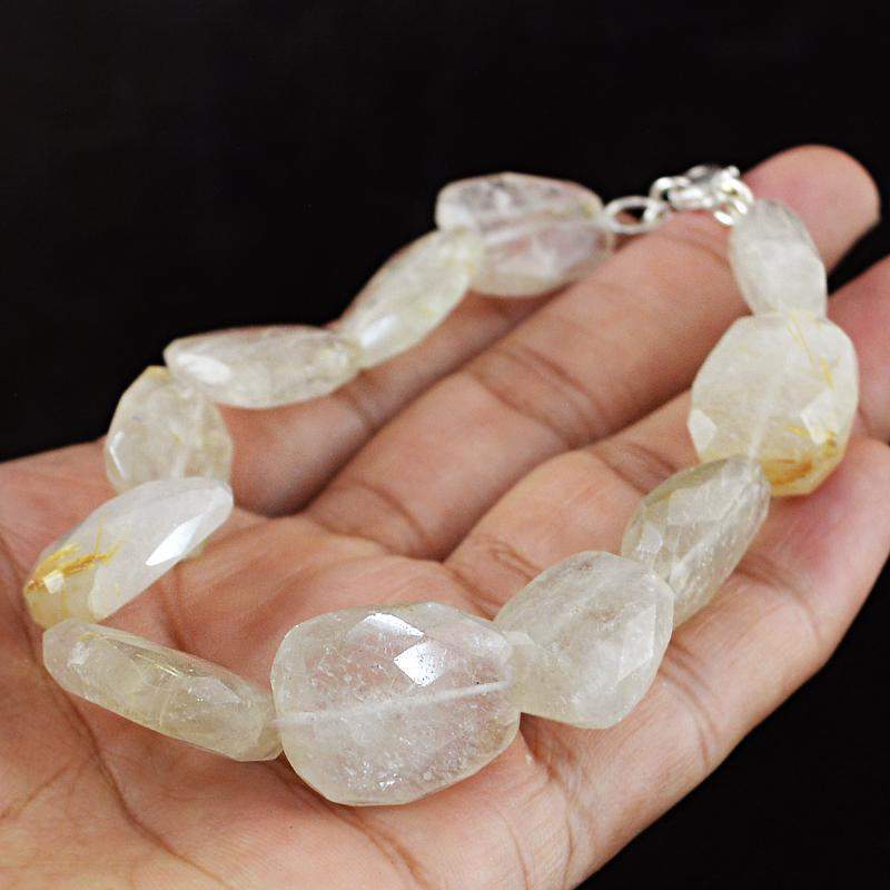 gemsmore:Natural Golden Rutile Quartz Bracelet Faceted Beads