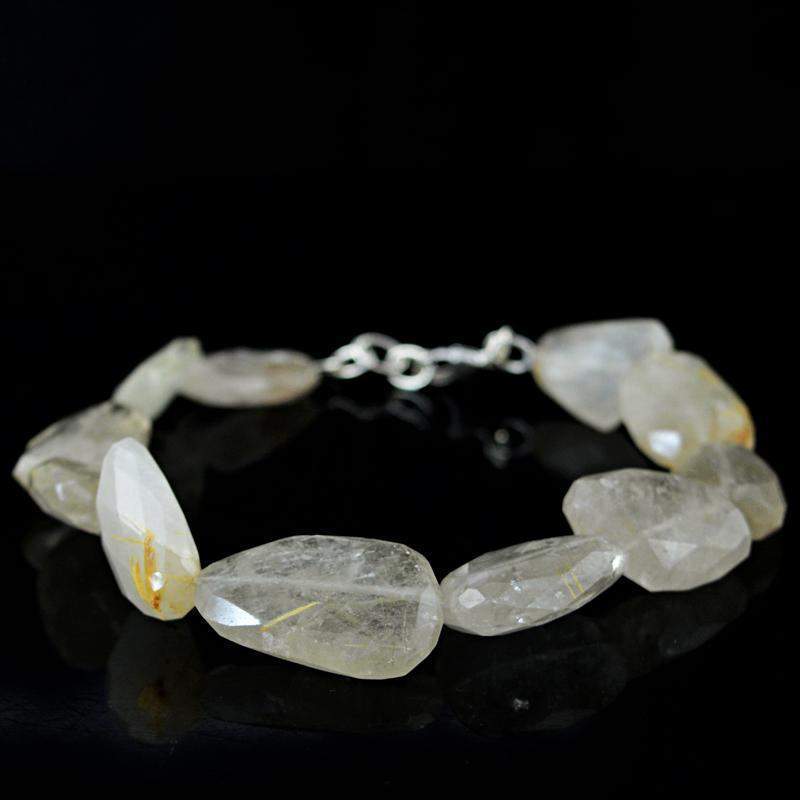 gemsmore:Natural Golden Rutile Quartz Bracelet Faceted Beads