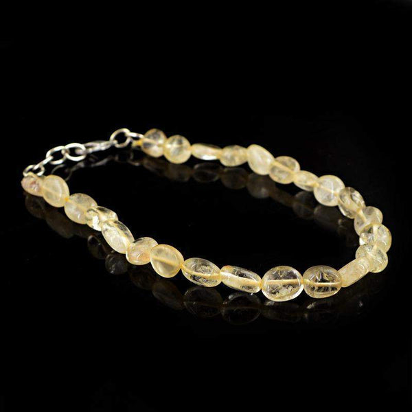 gemsmore:Natural Golden Rutile Quartz Bracelet Oval Shape Untreated Beads