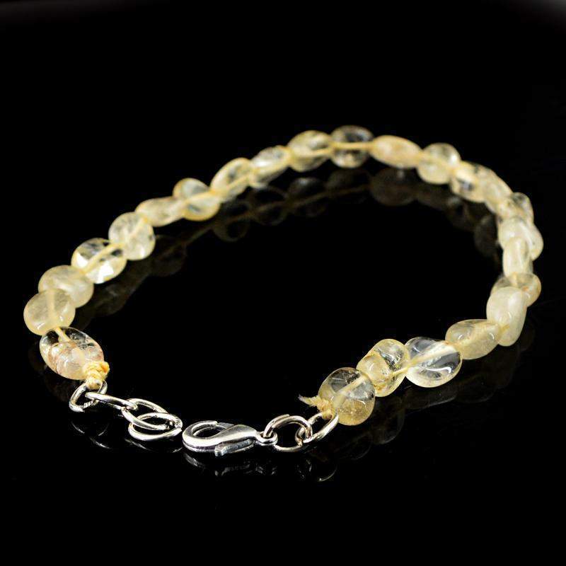 gemsmore:Natural Golden Rutile Quartz Bracelet Oval Shape Untreated Beads