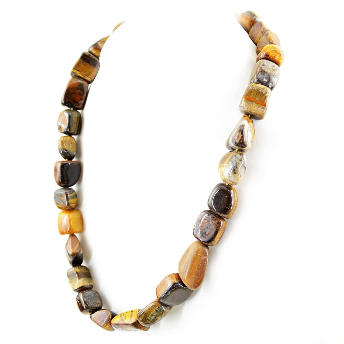 gemsmore:Natural Golden Tiger Eye 20 Inches Long Beads Necklace