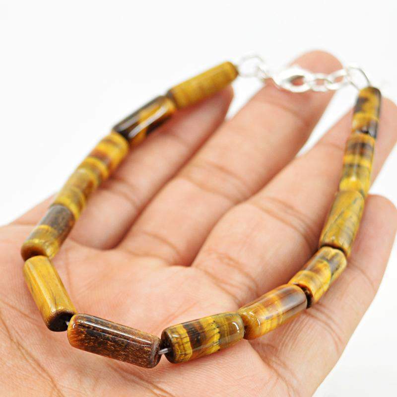 gemsmore:Natural Golden Tiger Eye Beads Bracelet