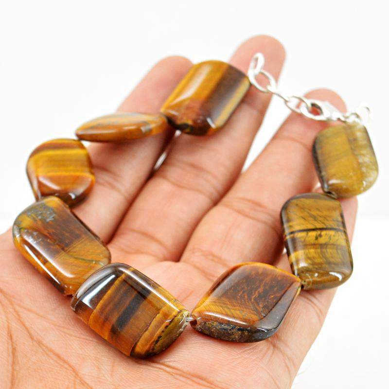 gemsmore:Natural Golden Tiger Eye Bracelet Genuine Beads