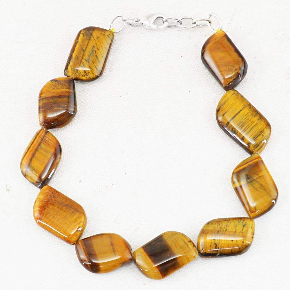 gemsmore:Natural Golden Tiger Eye Bracelet Untreated Beads