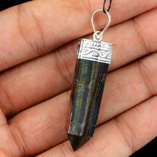 gemsmore:Natural Golden Tiger Eye Healing Point Pendant