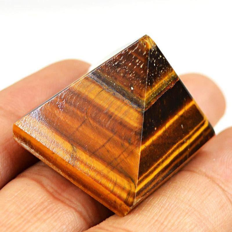 gemsmore:Natural Golden Tiger Eye Healing Pyramid Gemstone