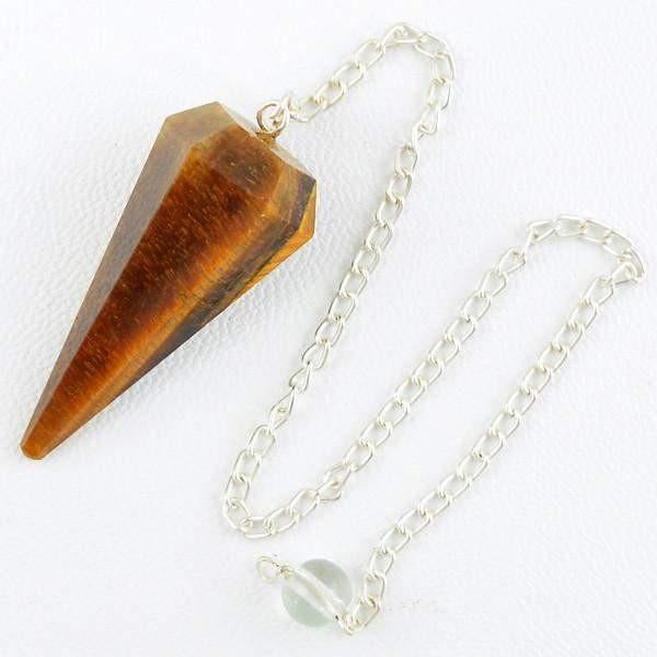 gemsmore:Natural Golden Tiger Eye Pure Healing Pendulum