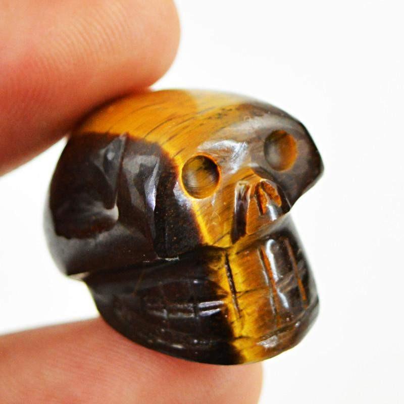 gemsmore:Natural Golden Tiger Eye Untreated Carved Skull Gemstone