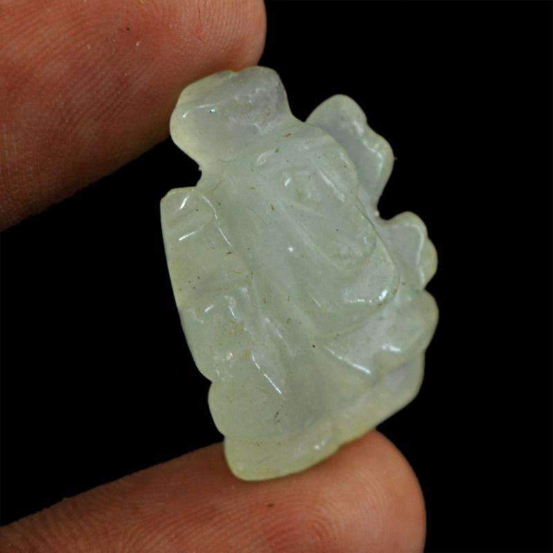 gemsmore:Natural Green Aquamarine Hand Carved Ganesha Gemstone