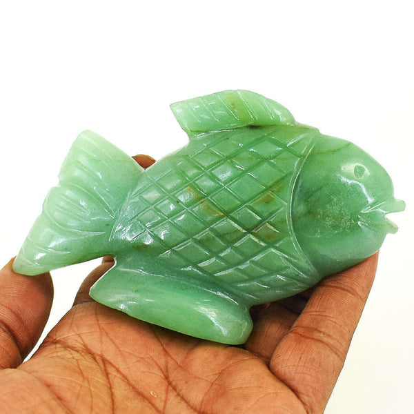 gemsmore:Natural Green Aventurine Hand Carved Genuine Crystal Gemstone Carving Fish