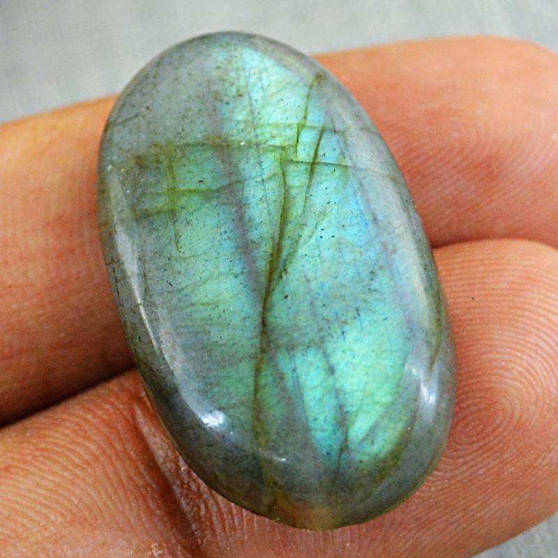 gemsmore:Natural Green Flash Labradorite Gemstone Unheated Oval Shape