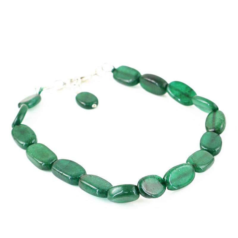 gemsmore:Natural Green Jade Bracelet Untreated Oval Shape Beads