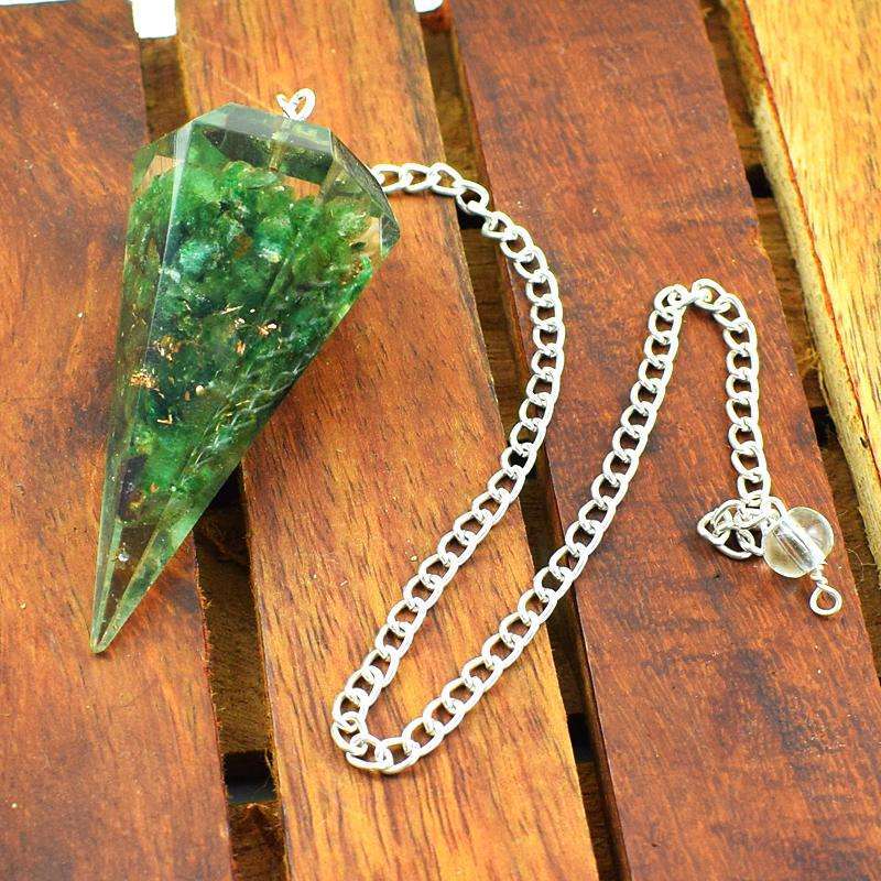 gemsmore:Natural Green Jade Orgone Healing Point Pendulum