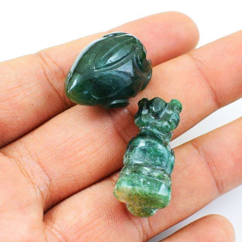 gemsmore:Natural Green Jade Owl & Carved Frog Gemstone