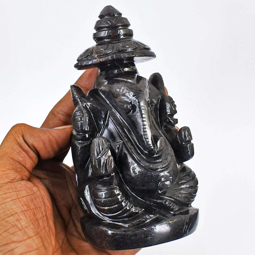 gemsmore:Natural  Hand  Carved Iolite Ganesha With Throne