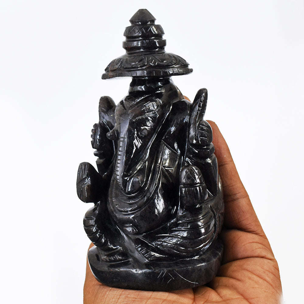 gemsmore:Natural  Hand  Carved Iolite Ganesha With Throne