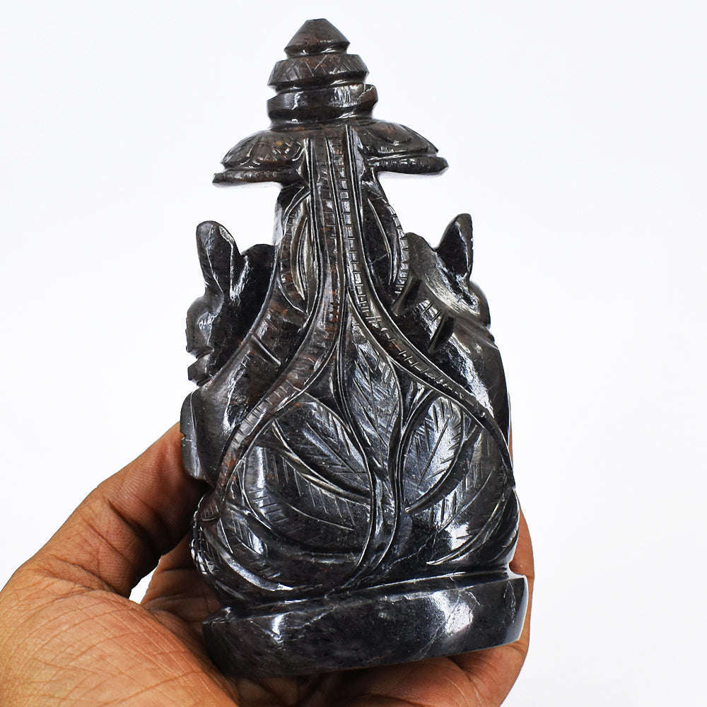 gemsmore:Natural  Hand  Carved Iolite Ganesha With Throne