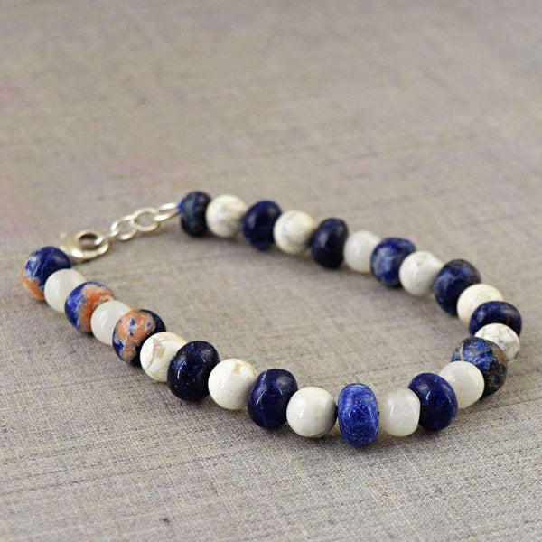 gemsmore:Natural Howlite & Blue Sodalite Bracelet Round Shape Beads